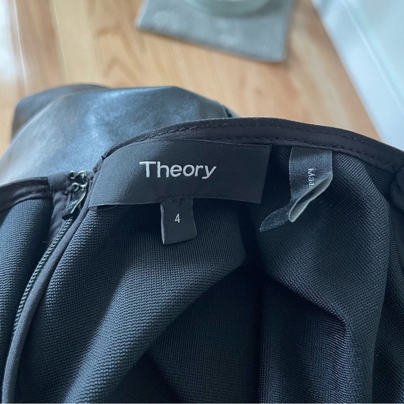 Theory Black Paper Leather Darted Combo Fit Flare Sleeveless Dress H0700602 Sz 4 - Picture 8 of 11